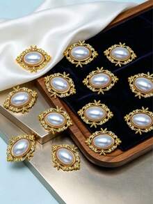 45 Peças 31mm Aro Dourado Vintage Oval Pérola Falsa Strass, Pérola de Cristal Oca Vintage Bottom Plano, Suprimentos Artesanais DIY Feitos à Mão, Brinco Broche Joias, Scrapbook Vestuário Vestido de Casamento Acessório de Cabelo Decoração - Branco - Visão 3