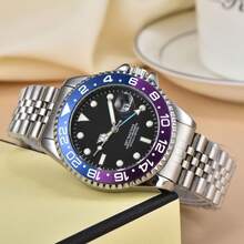 High-End 2025  GMT Men's Quartz Watch With Ceramic Bezel,  Men's Fashion Watch, Steel Strap, Luminous, Diver's Waterproof Watch - 7 - 查看 7