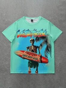 2026 Women's Short-Sleeved Crew Neck T-Shirt With The Motto "Toma Talla Grande Fotos" (Take A Big Photo), Cute Frog And Coconut Blossom Heart Print, 100% Cotton, For Everyday Wea - 綠色 2 - 查看 1