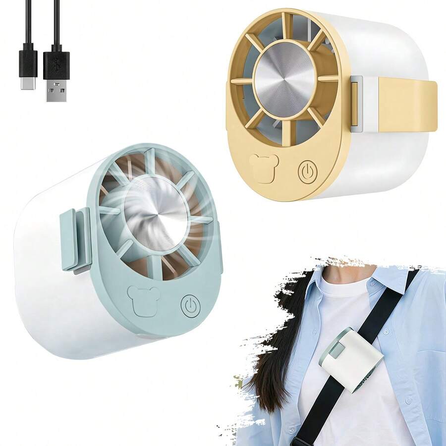 Ventilador de cintura esencial para vacaciones de verano - Ventilador personal mini giratorio 360°, ventilador de pinza, ventilador mini colgante de cuello, ventilador recargable, ventilador de enfriamiento para exteriores, adecuado para exteriores, campamento, picnic, oficina, viaje - El regalo perfecto para acampar