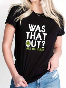 Women's Premium Letter Print Casual Spring/Summer T-Shirt, Round Neck, Short Sleeve, Sporty, - Black - View 1