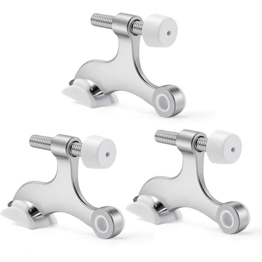 3 Pack Adjustable Heavy Duty Hinge Pin Door Stopper – 2.5"X1.75" Satin Nickel With White Rubber Bumper Tip For Home Door No-Drill Install - 1 - View 1