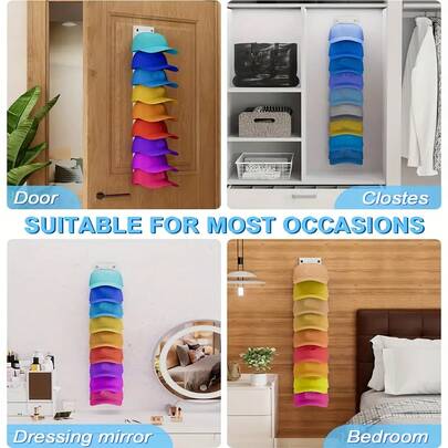 2 piezas Soporte de gorra de béisbol de dos colores, Caja de almacenamiento de sombreros de varias capas, Soporte de exhibición de plástico portátil, Ahorro de espacio, Estante de pared para gorras, Adhesivo fuerte, Se ajusta a la puerta y el armario, Sostiene hasta 9 gorras