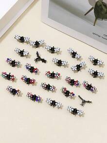 Juego de 24 piezas de lindos clips para el cabello con strass brillante - Accesorios para el cabello de aleación mini de color aleatorio, adecuados para peinados diarios de mujeres, pinzas para el cabello - Multicolor - Ver 5