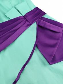 Plus Size Women's Satin Colorblock Mermaid Dress, Collared, 3/4 Sleeve, Ruffle Waist, Slim Fit, Wedding Guest, Church Event, Elegant Party Dress - Mint Green - View 9