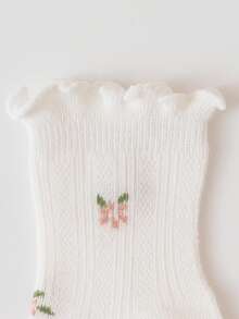 3 Pairs Children's Ruffle Flower Trim Calf Socks, Mesh Breathable Ribbed Baby Socks, Elegant Little Princess Socks - Multicolor - View 4