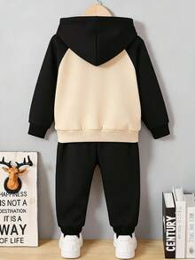 2pcs/Set Boys Printed Loose Colorblock Long Sleeve Hoodie + Sweatpants Set, Suitable For Daily Wear, School, Music Festivals, Vacation, Commuting. - Multicolor - View 3
