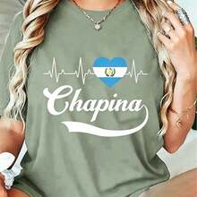 100% Cotton Unisex Guatemalan Flag Girl Women Guatemala Chapina Camiseta Slang T-Shirt-Vintage Street Style Unisex Loose Cotton Short Sleeve Crew Neck - 綠色 - 查看 1
