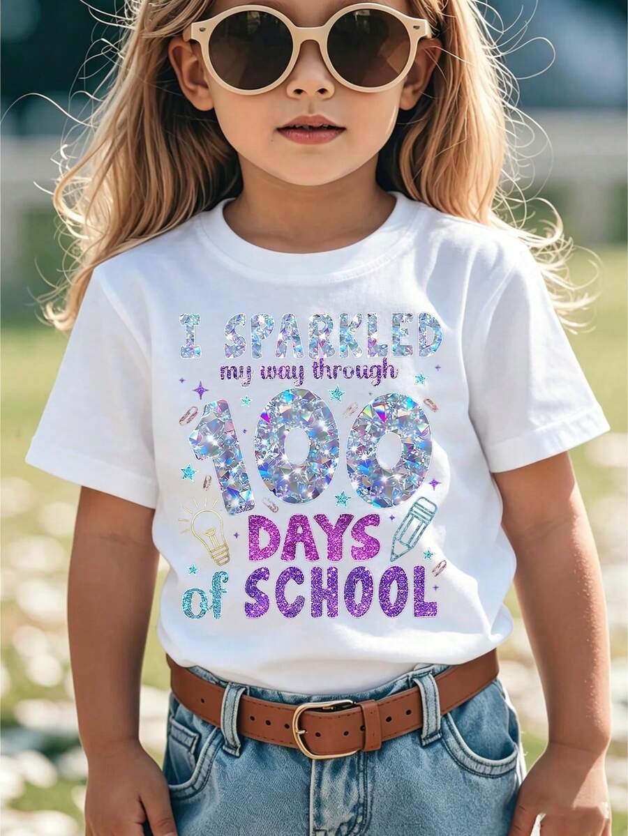 T-Shirt Da Ragazza Con La Scritta "Life Is Better When You Dance" – Top Sportivo E Casual A Maniche Corte Con Scollo Rotondo E Motivo A Cuori E Stelle, Lavabile In Lavatrice, Vesti - 白色 2 - 查看 1