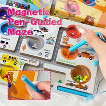 Wooden Magnetic Maze Toy, Color Sorting And Counting Beads Maze Game, Children's Magnetic Puzzle Board, Interactive Fine Motor Skills Activity Toy, Preschool Color Matching Game, Busy Board Learning Toy, Gift For Boys And Girls - Multicolor - View 1