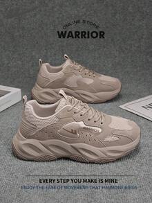 Warrior 男款舒適街頭風厚底鞋 春夏款 舒適慢跑鞋 簡約時尚休閒運動鞋 全年適用 耐磨 全天穿著 訓練運動鞋 - 卡其色 - 查看 1