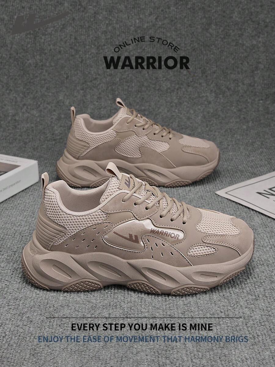 Warrior 男款舒適街頭風厚底鞋 春夏款 舒適慢跑鞋 簡約時尚休閒運動鞋 全年適用 耐磨 全天穿著 訓練運動鞋 - 卡其色 - 查看 1