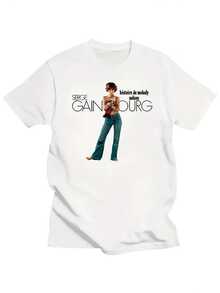 T-shirt rétro des années 1970 avec graphique de l'album français Histoire De Melody Nelson de Serge Gainsbourg, vêtements pour hommes - Blanc - Voir 1