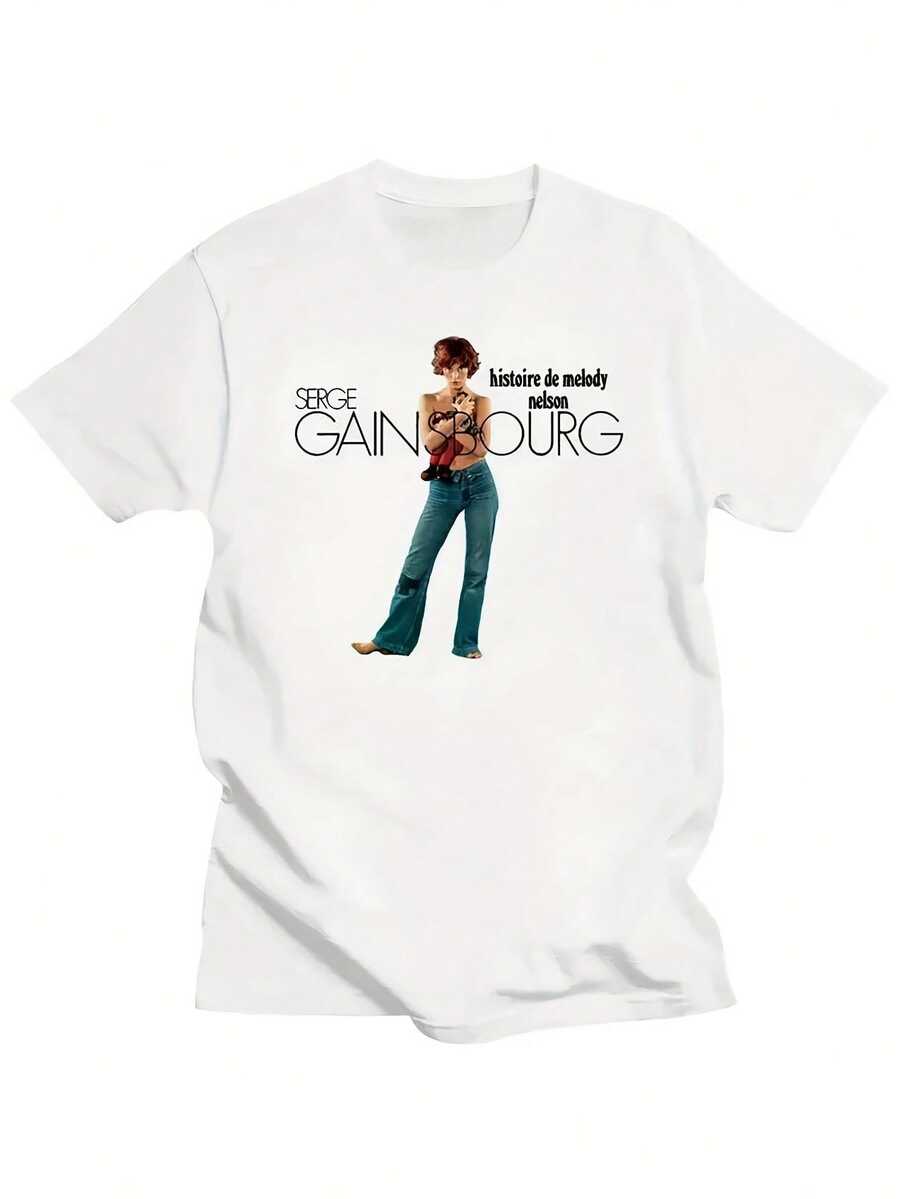 T-shirt rétro des années 1970 avec graphique de l'album français Histoire De Melody Nelson de Serge Gainsbourg, vêtements pour hommes - Blanc - Voir 1