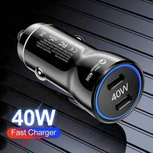 40W 雙 PD 快充車用充電器，USB Type-C 快充 3.0 車用點菸器手機轉接頭，[40W 雙車用充電器] 40W 雙 PD 車用充電器附 USB Type-C 快充，快充 3.0 | 便攜式旅行充電器，雙埠充電器，車用點菸器轉接頭適用於旅行和居家使用，40W USB-C 車用快充充電器，雙埠 PD3.0 Type-C 車用充電器插頭 | 相容於 16 15 14 13 12 Pro Max S24/S23/22 Pixel 9 8 Pro - 均碼 - 查看 8