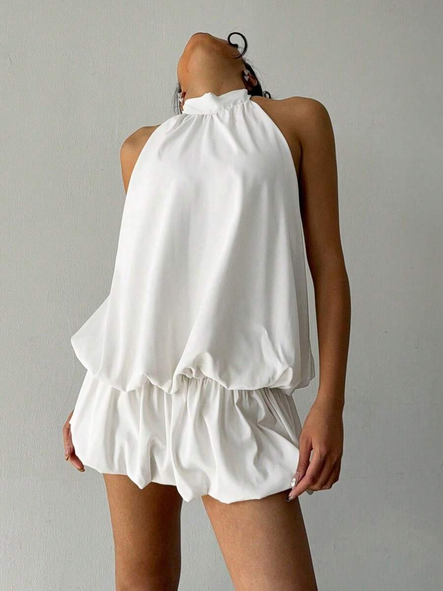Vestido mini de mujer de cuello de halter y espalda descubierta, de verano - Blanco - Ver 1