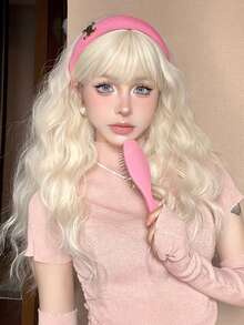 [TOPSHE LUMA] Elegant Long Curly Wig For Women - Full Head Coverage, Natural-Looking Synthetic Hair With Water Wave Texture, Rose Net Cap, 150% Density - Gold - View 1