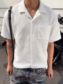 Men's Summer Fashion Classic Jacquard Loose Fit Short Sleeve Shirt, Suitable For Business Commute And Casual Wear - White - View 8