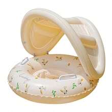 Baby Swim Ring With Sun Canopy, Cute Rabbit Print Eye-Catching Design, Detachable Sunshade Effectively Blocks Harsh Sunlight, Suitable For Home Pool Or Beach Vacation, Perfect Summer Water Play Companion For Babies. - Multicolor - View 1