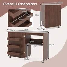 Mobile Sewing Machine Desk Folding Craft Station With Lockable Wheels 3 Hidden Bins For Home Small Spaces - Brown - View 3