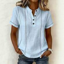 2026 Summer Loose Casual Printed Button Stand Collar Short Sleeve Women's Shirt - White - View 2