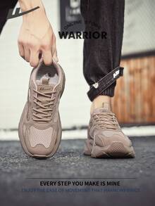 Warrior 男款舒適街頭風厚底鞋 春夏款 舒適慢跑鞋 簡約時尚休閒運動鞋 全年適用 耐磨 全天穿著 訓練運動鞋 - 卡其色 - 查看 2