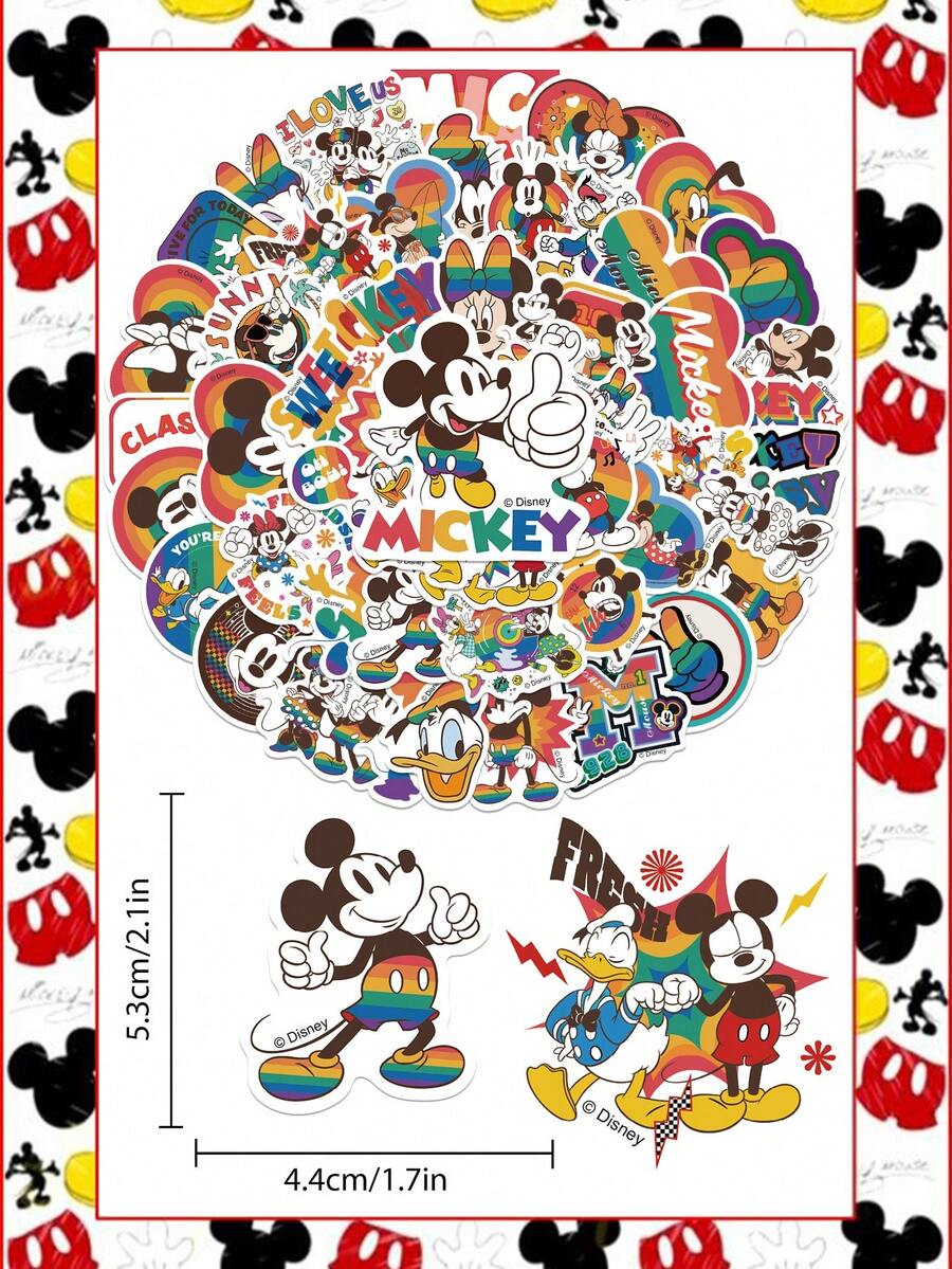 Disney 50張快樂彩虹米奇與好友米妮、高飛卡通可愛貼紙 DIY 車用日記本計畫本行李箱手機筆電筆記本水壺行李箱滑板塗鴉貼紙 趣味經典聖誕生日禮物學校派對用品 - 1 Set - 查看 1