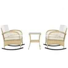 Rattan Balcony Set (3 Pieces), Grey Cushions, 160 Kg Load Capacity - Beige - View 8