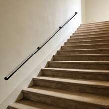12FT Industrial Stair Railing Wall Mount Staircase Handrail Hand Rail For Steps Grab Bar Foot Rail Vintage Pipe Railing Deck Handrail For Outdoor Indoor Stairs Porch - Black - View 8