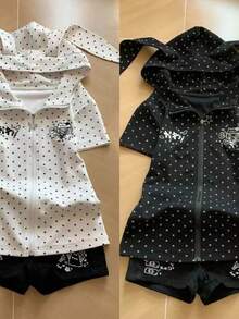Summer Outfit For Women: Hoodie Vest, Sweet And Cute Half Coat With Star Bunny Ears, Short Sleeves, New Summer Cartoon Print For Women, Great Fit And Neat Design, Zippered Top, Summer Clothes, Blouse, Women's Short-Sleeved Jacket. - AA - View 1