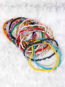 3/10/30/100 piezas/Set de tobilleras elásticas de estilo bohemio, colores y estilos aleatorios, versátiles y exquisitas, adecuadas para hombres y mujeres, uso diario, hermosas joyas de playa, regalo de moda personalizado, adecuadas para ropa diaria, perfectas para fiestas y ocasiones especiales, regalo de vacaciones, accesorio multifuncional casual y de vacaciones para mujeres - Multicolor - Ver 2