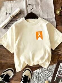 WHAT THE Funny Duck Print Round Neck T-Shirt For Women, Sweet & Cute, Soft & Loose, Suitable For High-End Street & Resort Style, College Style, Casual Versatile Short Sleeve Top For Spring, Summer, Autumn - Apricot - View 2