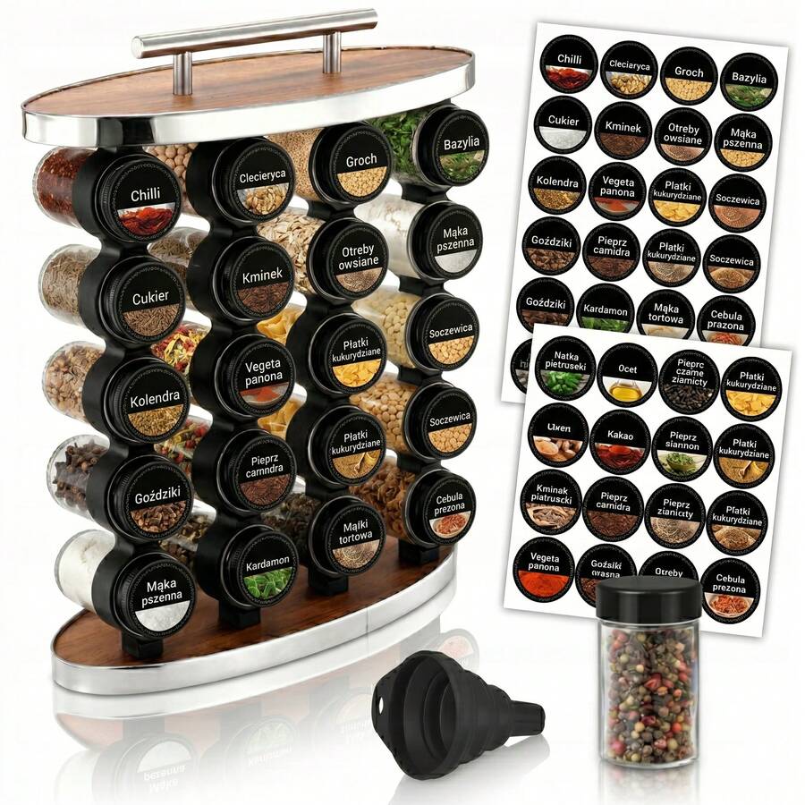 SILVER WOODEN SPICE CONTAINER WALL 20 JARS STAND STICKERS - 銀色 - 查看 1