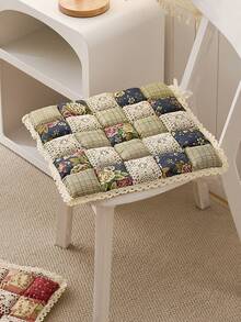 1 pièce Coussin de chaise de style campagnard épaissi, design bicolore, attaché par des liens, convient pour la salle à manger, la chambre, les chaises d'intérieur et d'extérieur, doux et confortable, facile à nettoyer - Vert - Voir 5