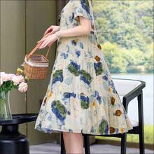 Nuevo vestido casual y holgado de longitud media con estampado para mujeres, elegante para vacaciones de verano - Negro01 - Ver 3