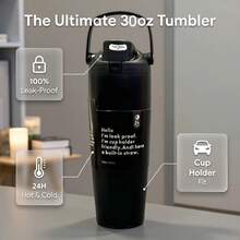 30oz  Sports Water Bottle With A Comfortable Handle For Easy Carrying. Triple-Layer Insulation Keeps Drinks Cold For 24 Hours. Designed Specifically For Hydration Lovers. Vacuum Insulated Bottle/Cup, Water Bottle/Drinking Vessel, Stainless Steel Insulated Cup, Suitable For Both Hot And Cold Coffee. - màu đen - Xem 2