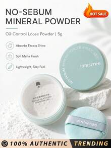 innisfree No-Sebum Matte Mineral Setting Powder 5g, Makeup Korea, Bedak Tabur untuk Menyamarkan, Bebas Pewangi, Transparan - Baru - 5g - View 2