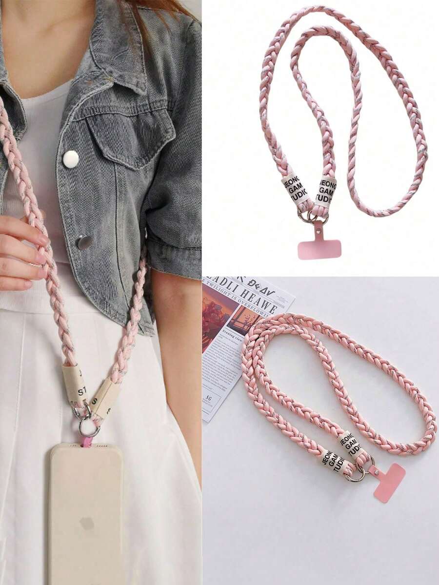 1pc Pink Hot-Selling 3-Strand Rope Style Crossbody Backpack Strap Lanyard, Universal Anti-Loss Phone Case Strap For Men And Women, Compatible With All Phone Models, CCD, Instant Camera, Etc. - Multicolor - View 1