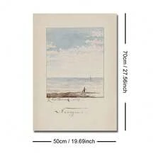 1/2件組 裝框/無框復古海岸海灘素描風景畫布海報 古典夏季海灘海景復古牆面藝術印畫 湖邊別墅裝飾畫 適於公寓、客廳、臥室、現代家居裝飾 - A - 查看 10