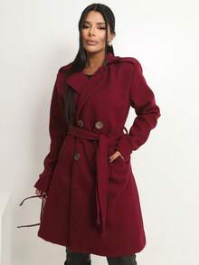 Women's Overcoat, Elegant, Fitted Winter La Batida Style - Redwood - View 1