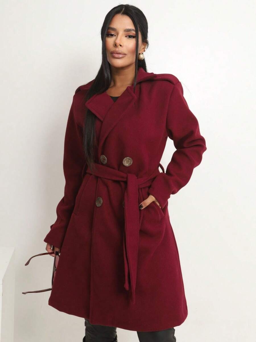 Women's Overcoat, Elegant, Fitted Winter La Batida Style - Redwood - View 1