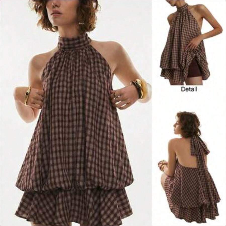 Women Midi Dresses - 全穀類咖啡 - 查看 1
