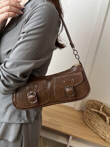 Korean Style Crocodile Embossed Handbag For Women, New Fashion Shoulder Bag, Minimalist Crescent Moon Tote Bag For Women, For Going To Work, Green - 黑與白 - 查看 5
