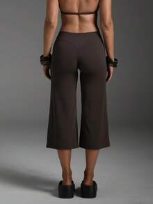 Women Wide Leg Capri Yoga Pants Low Rise Loose Fit Flared Lounge Yoga Flare Culottes Cropped Pants Summer Workout Going Out Palazzo Pants Trousers - 咖啡棕 - 查看 2