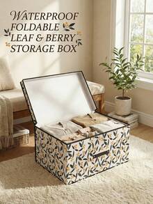 1pc Foldable Fabric Storage Box With Lid, Large Capacity Clothes Organizer, Wardrobe Storage Container, Home Dust-Proof Storage Box, Printed Pattern Storage Solution, Multi-Purpose Foldable Organizer - Small Leaf Storage Box - View 10