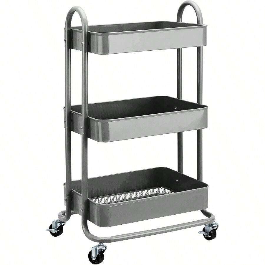 3-Tier Rolling Kitchen Cart White Rolling Utility Cart With Wheels Storage Organizer For Home Office - Charcoal - View 1