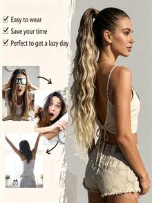 Curly Claw Clip Ponytail Hair Extensions, Highlight Wavy Synthetic Ponytail Extension, Natural Looking Daily Party Wedding Hair Accessories For Women - Multicolor - View 5