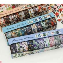 10 Rolls Of Vintage Bright Floral Pattern Washi Tape Set - Beautiful DIY Decorative Self-Adhesive Strips For Scrapbook Diary Decoration Washi Tape, Handmade Gifts For Friends Back To School - Sets - View 3