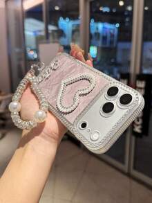 Rhinestone Heart Decor Chain Strap TPU Phone Case Compatible With IPhone 17/16/7P/8P/X/XS/XR/XS Max/11/11 Pro/11 Pro Max/12/12 Pro/12 Pro Max/13/13 Pro/13 Pro Max/14/14 Pro/14 Pro Max/15/15 Pro/15 Plus/15 Pro Max, Protective Cover - Dusty Purple - View 4