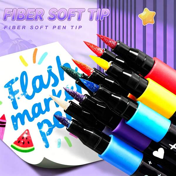 48 Cores Canetas Glitter de Ponta Dupla, Tinta à Base de Água de Secagem Rápida, Ponta Fina, Adequada para Scrapbooking, Confecção de Cartões e Diários. 24/48 Cores Marcadores de Arte de Ponta Dupla, Conjunto de Canetas Marcadoras Glitter, Adequado para Artistas e Coloração. Ponta Fina Perfeita para Álbuns de Fotos DIY, Cartões Pretos, Colagens, Artesanato, Cerâmica, Pedras, Vidro, Etc. Presente Ideal para Amigos em Aniversários, Natal, Halloween, Ano Novo, Páscoa e Outras Festas.